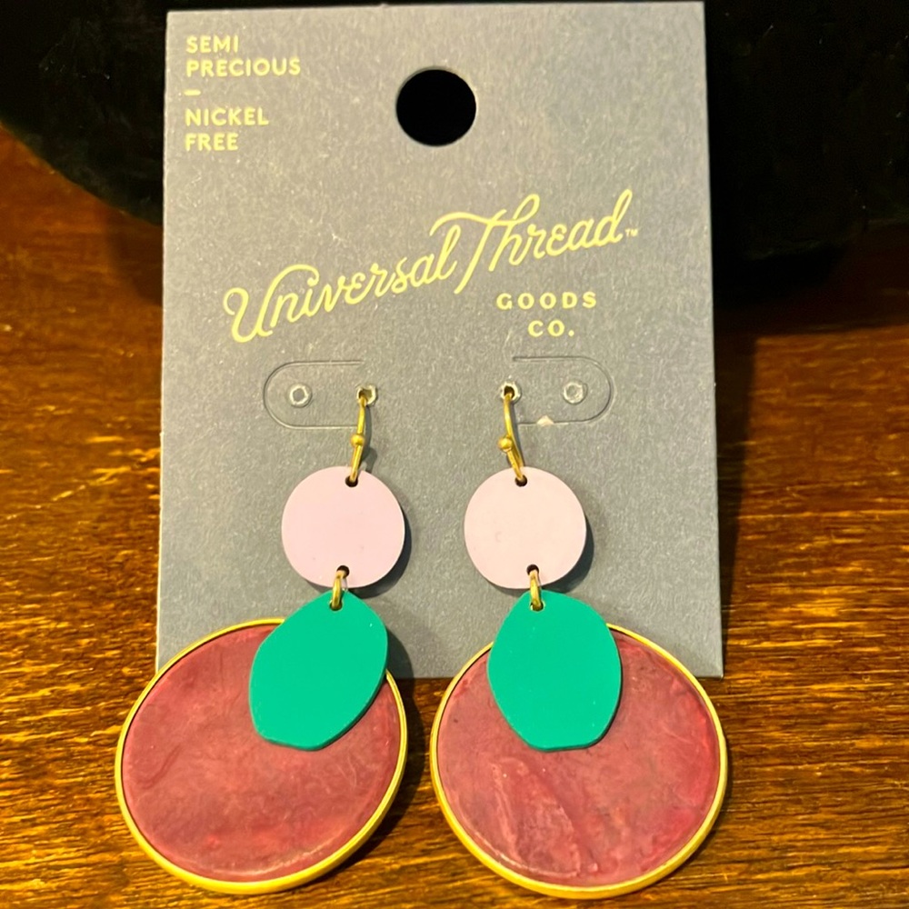 Universal Thread Purple and Green Dangle Earrings NEW